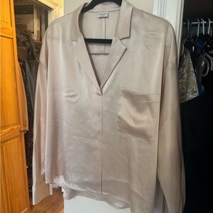 Aritzia Babaton Satin V-Neck Blouse — Blush